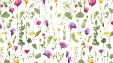 wild flower seamless pattern summer meadow flowers on white background sweet pea 