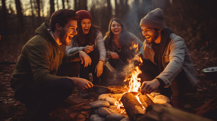 friends having fun in forest
