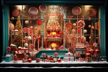 Rolgordijnen Christmas window display of a candy store © Veniamin Kraskov