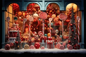 Abwaschbare Fototapete Christmas window display of a candy store © Veniamin Kraskov