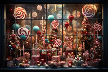 Zelfklevend Fotobehang Christmas window display of a candy store © Veniamin Kraskov