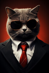 A business cat in a shirt with a tie and a jacket.Generative AI