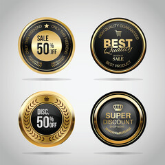 Luxury golden black badges and labels. Retro vintage circle badge design - obrazy, fototapety, plakaty