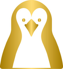 Penguin golden icon, gold animal character