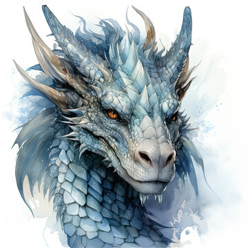 watercolor Blue dragon clipart, Generative Ai