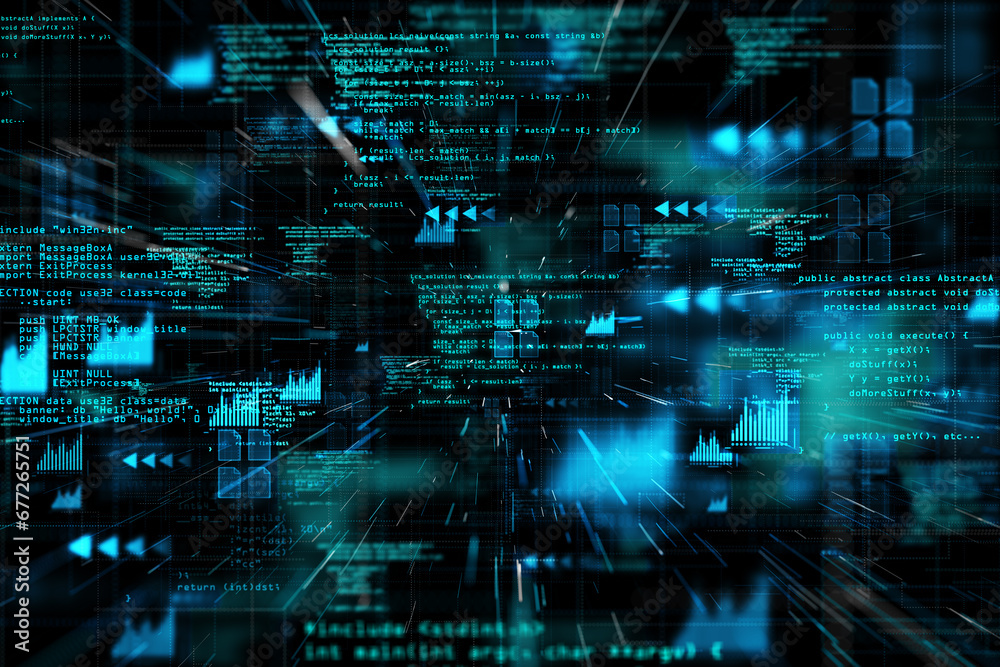 Aufkleber Intricate Code and Financial Data Streams Visualization Background. 3D Rendering