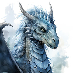 watercolor Blue dragon clipart, Generative Ai