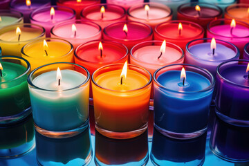 multicolored colors candle made of natural wax. beeswax. craft candles. - obrazy, fototapety, plakaty
