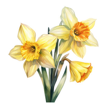 Soft Yellow Daffodil Flower Botanical Watercolor Painting Illustration