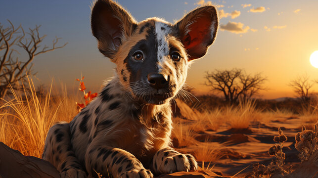 Filhote de cachorro selvagem africano fofo - Ilustração infantil