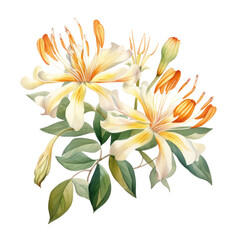 Yellow Honeysuckle Flower Botanical Watercolor Painting Illustration