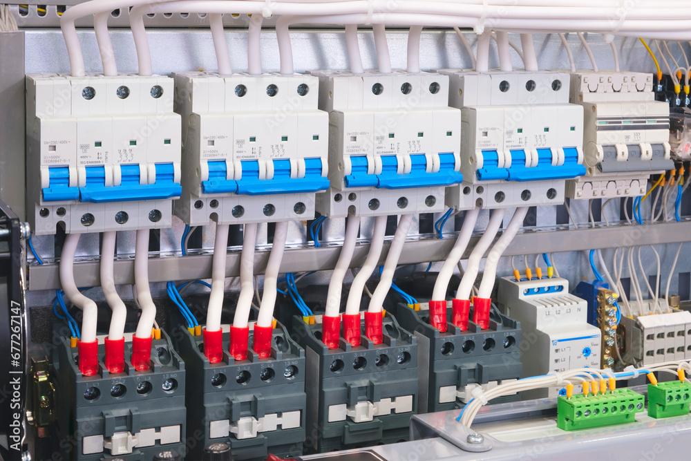 Leinwandbilder voltage switchboard with circuit breakers. electrical background