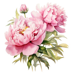 Light Pink Peony Flower Botanical Watercolor Painting Illustration