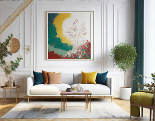 Coordinated Charm with Wall Mockups, Achieve visual harmony in your Scandinavian living room with matching sets, coordinated colors, and well-placed accents. Wall mockups