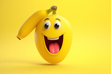 3D simple Banana with happy character face