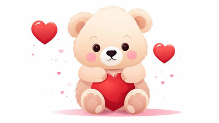 Obraz premium Valentines day background, abstract panorama background of a sweet teddy bear with red heart. Design for valentine card, invitation card. Copy space available. Beautiful design for valentine.