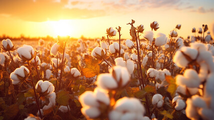Cotton fields ready for picking. cotton field at sunset.Generative AI - obrazy, fototapety, plakaty