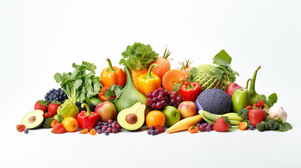 vegetables and fruits on a white background. Healthy food background.Generative AI