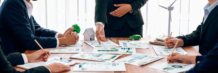 Eco business company meeting with group of business people planning strategy and discuss marketing...