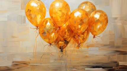  a painting of a bunch of balloons floating in the air with a string attached to the bottom of the balloons and a string attached to the bottom of the balloons.  generative ai