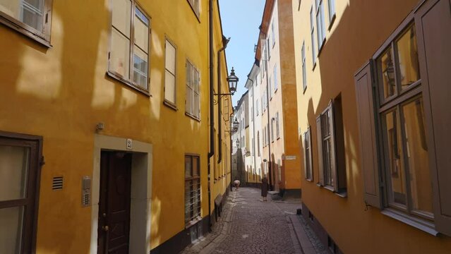 Stockholm Sweden view of narrow alley path in the Old Town Gamla Stan city