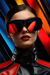 a woman wearing sunglasses and red lipstick - 677270106