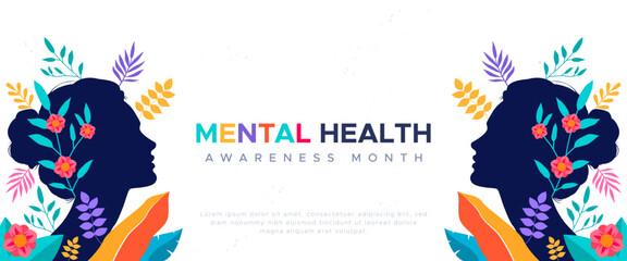 design commemorating world mental health awareness month. let's care about mental health. design with a silhouette of a woman's head