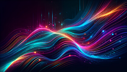 Fototapeta na wymiar Glowing neon laser flowing waves abstract banner.
