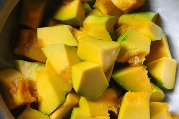 pumpkin cut into small slices pices on transparent Background.