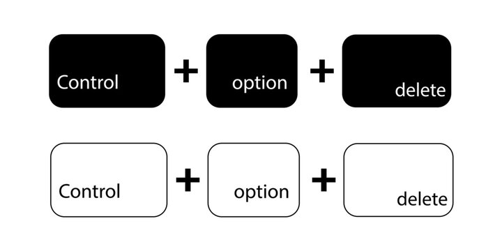 Ctrl alt delete and option cmd esc keyboard key combinations for force exit, keys concept in vector icon eps10