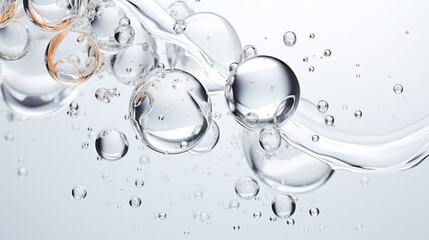 transparent blue water bubbles against a white background graphic element or symbol for refreshment and rejuvenation in the wellness and cosmetics industry advertising