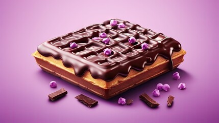  a close up of a piece of cake on a purple surface with chocolate sprinkles on top of it and a few pieces of chocolate sprinkles around it.  generative ai