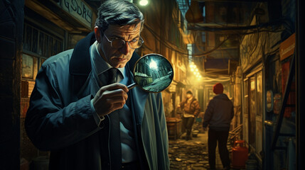 investigator with magnifying glass