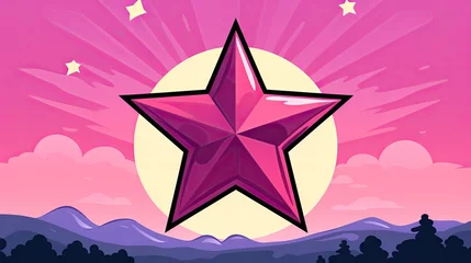 Washable wall murals Mountains  a pink star in the middle of a pink sky with mountains in the background and a full moon in the sky in the middle of the middle of the background.  generative ai