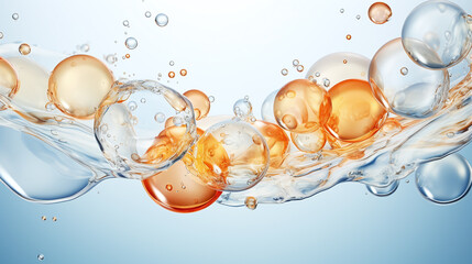 transparent orange water bubbles against a white background graphic element or symbol for refreshment and rejuvenation in the wellness and cosmetics industry advertising - obrazy, fototapety, plakaty