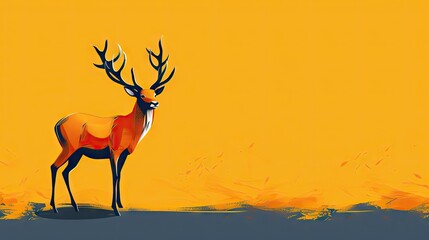  a painting of a deer with antlers on it's back legs, standing in front of a yellow background, with a black outline of the antlers.  generative ai