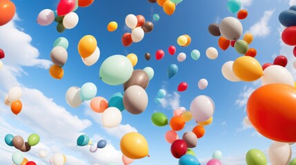 A bunch of balloons floating in the air