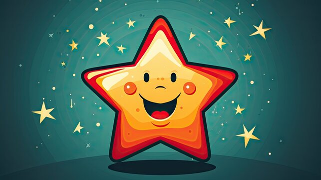  a cartoon star with a happy face on a green background with gold stars and a blue background with white stars and a green background with gold stars and white stars.  generative ai