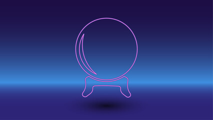 Neon spirit ball symbol on a gradient blue background. The isolated symbol is located in the bottom center. Gradient blue with light blue skyline