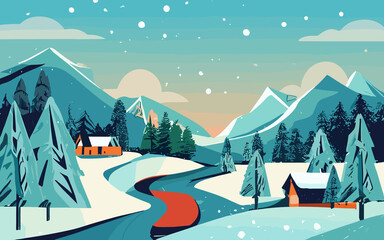 Fototapeta na wymiar Vector illustration of a winter landscape.