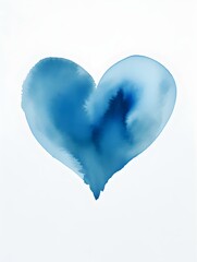 Drawing of a Heart in blue Watercolors on a white Background. Romantic Template with Copy Space