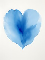 Drawing of a Heart in blue Watercolors on a white Background. Romantic Template with Copy Space