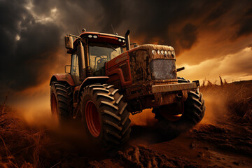 Witness the might of a large agricultural tractor as it makes its way to cultivate and plow the...