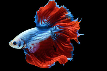 Fototapeta premium Isolated, colorful, attractive Siamese fighting fish on a pristine backdrop.