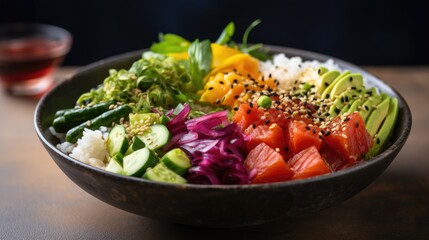 A bowl filled with lots of different types of food - obrazy, fototapety, plakaty