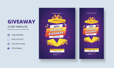 Giveaway Flyer Template, Giveaway Poster, Raffle Poster Design, Giveaway Template Design, Giveaway Invitation, Roll Up Banner - obrazy, fototapety, plakaty