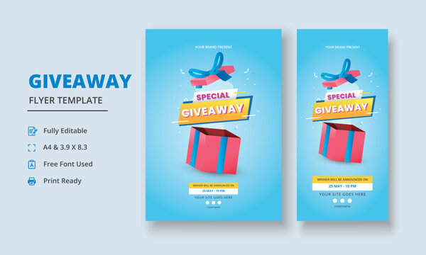 Giveaway Flyer Template, Giveaway Poster, Raffle Poster Design, Giveaway Template Design, Giveaway Invitation, Roll Up Banner
