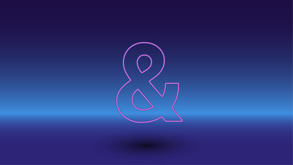 Neon ampersand symbol on a gradient blue background. The isolated symbol is located in the bottom center. Gradient blue with light blue skyline