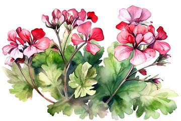 Watercolor Geranium bouquet, isolated on white background