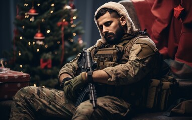 Fototapeta premium soldato stanco a natale